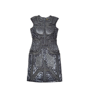 Musani Couture Gold Grey Velvet Beaded Mesh Sleeveless Cocktail Mini Dress‎ 8